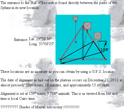 The Giza alignments which correlate to the astronomical situation on Winter Sostice 2012. Click here for link
